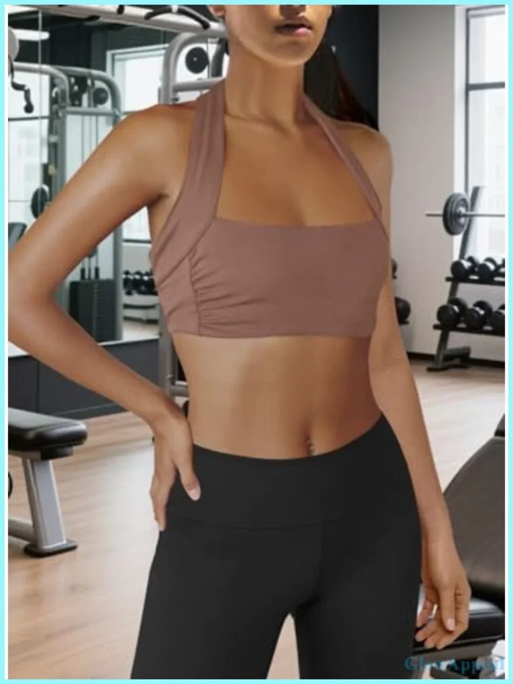 Halter Sports Bra Cropped Workout Top Medium Impact Racerback Pilates Bra